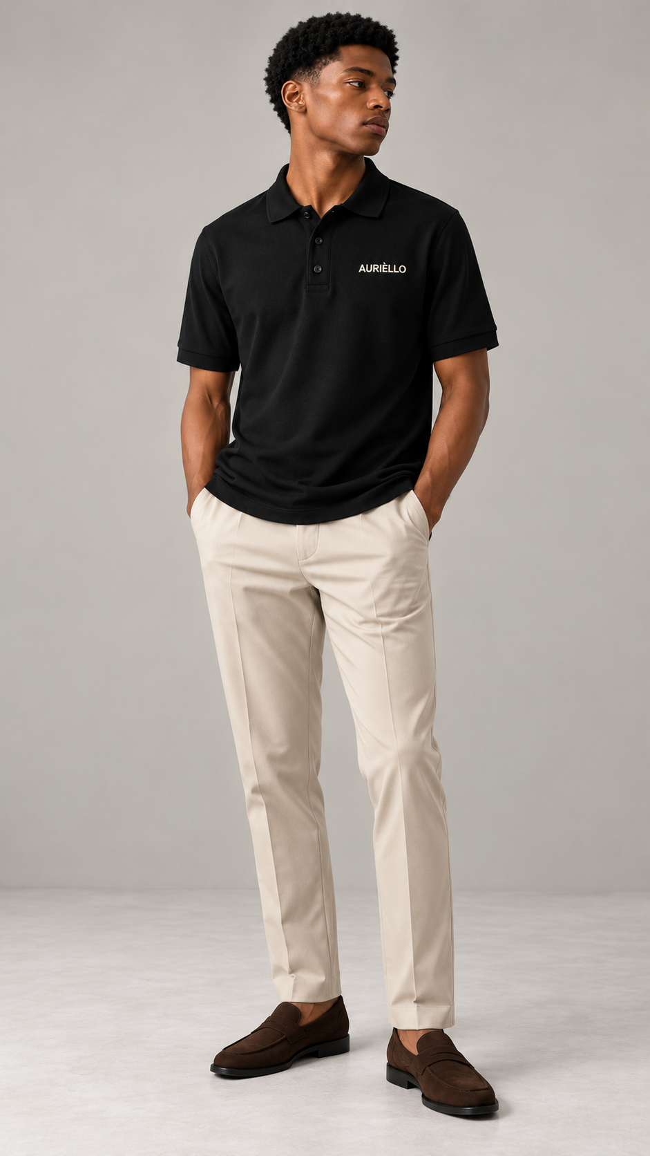 AURIÈLLO Golf T-Shirt in Black — front