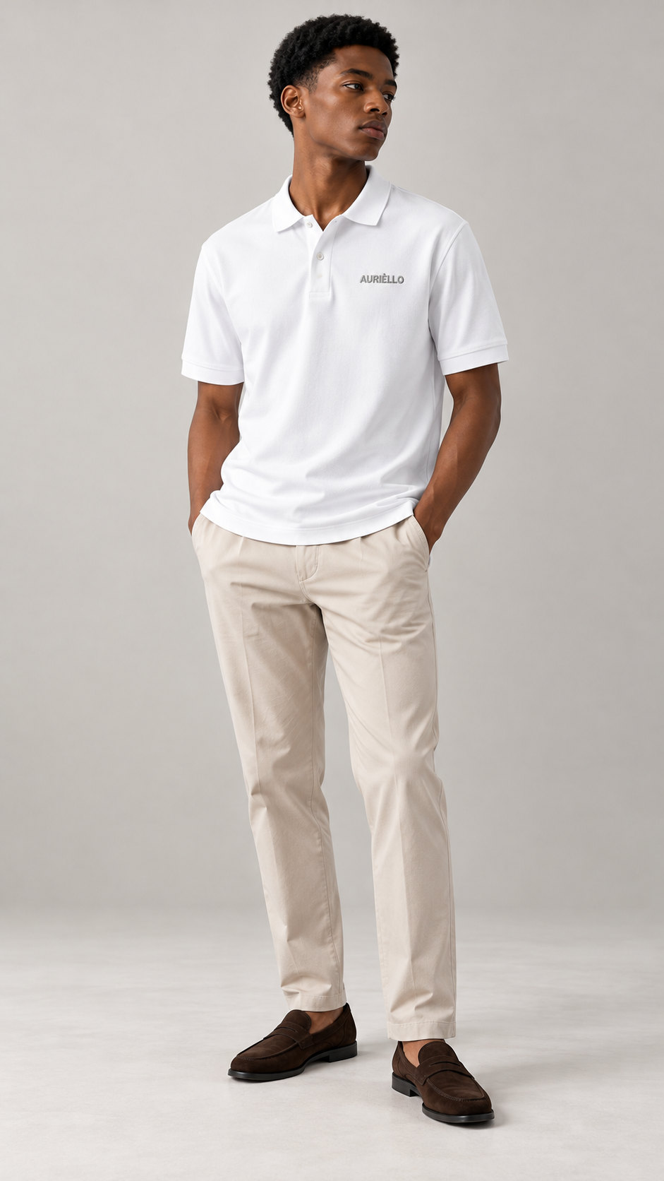AURIÈLLO Golf T-Shirt in White — front